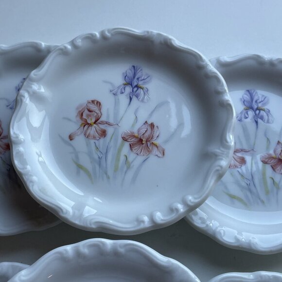 VTG Royal Crown Bavaria Coasters Set of 6 Handmade Ceramic Pastel Iris Floral - Picture 2 of 8